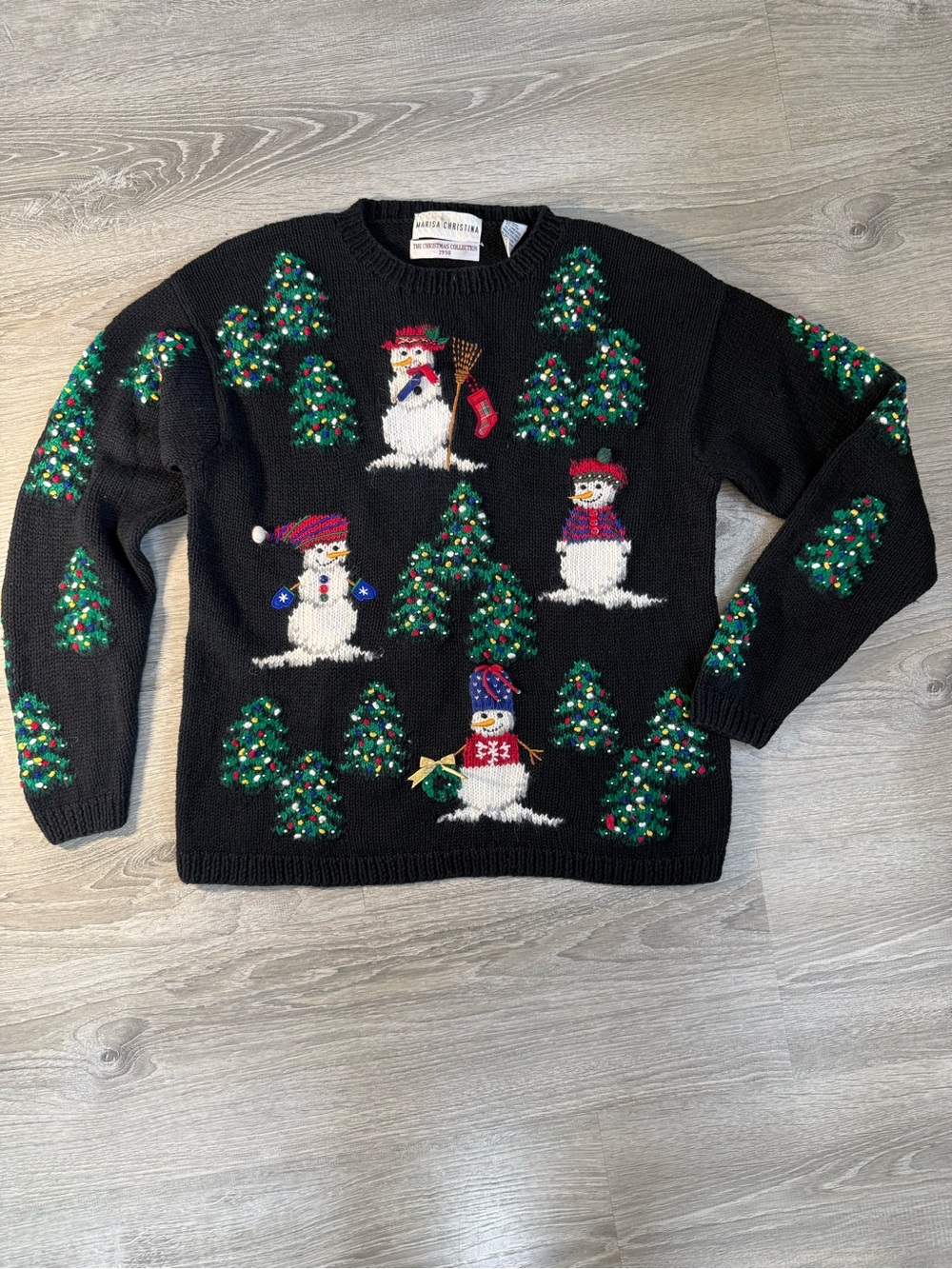 Vintage Marisa Christina Christmas Holiday Snowmen embroidered Crewneck Sweater